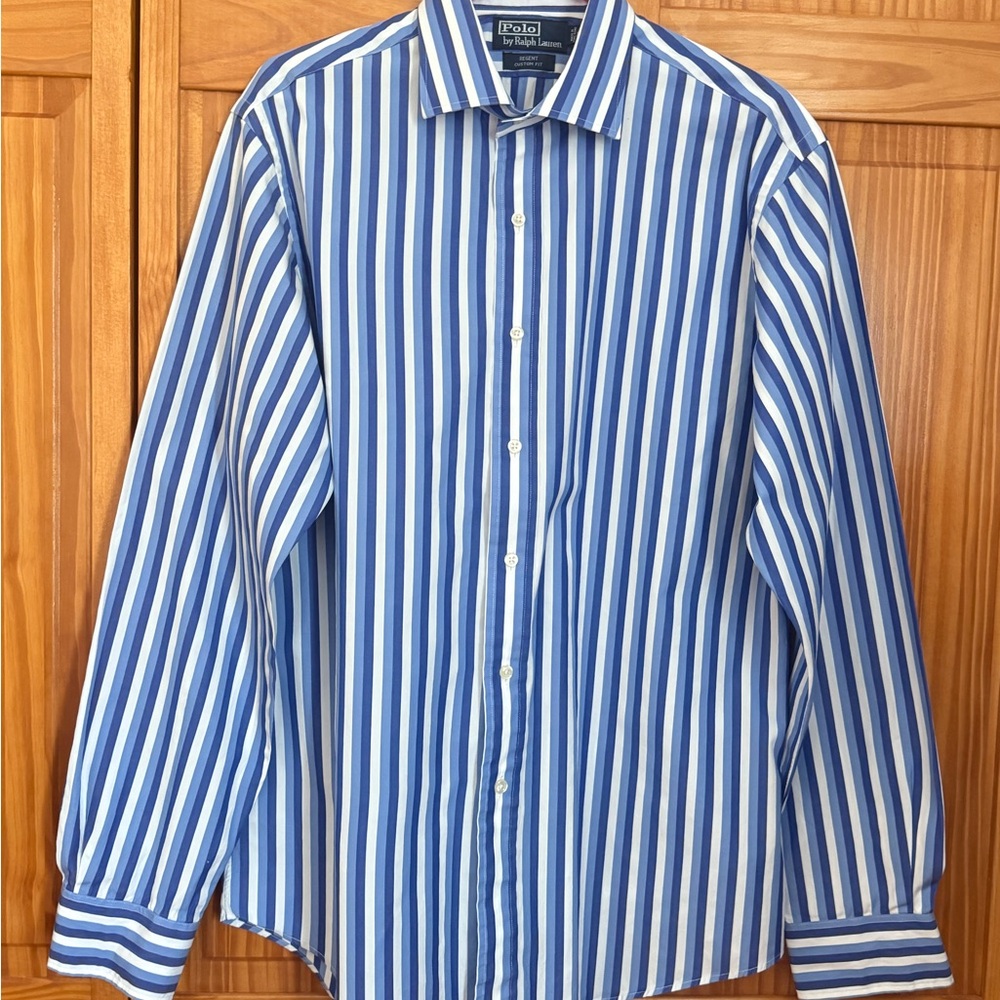 Ralph Lauren Blue and White Striped Dress Shirt
